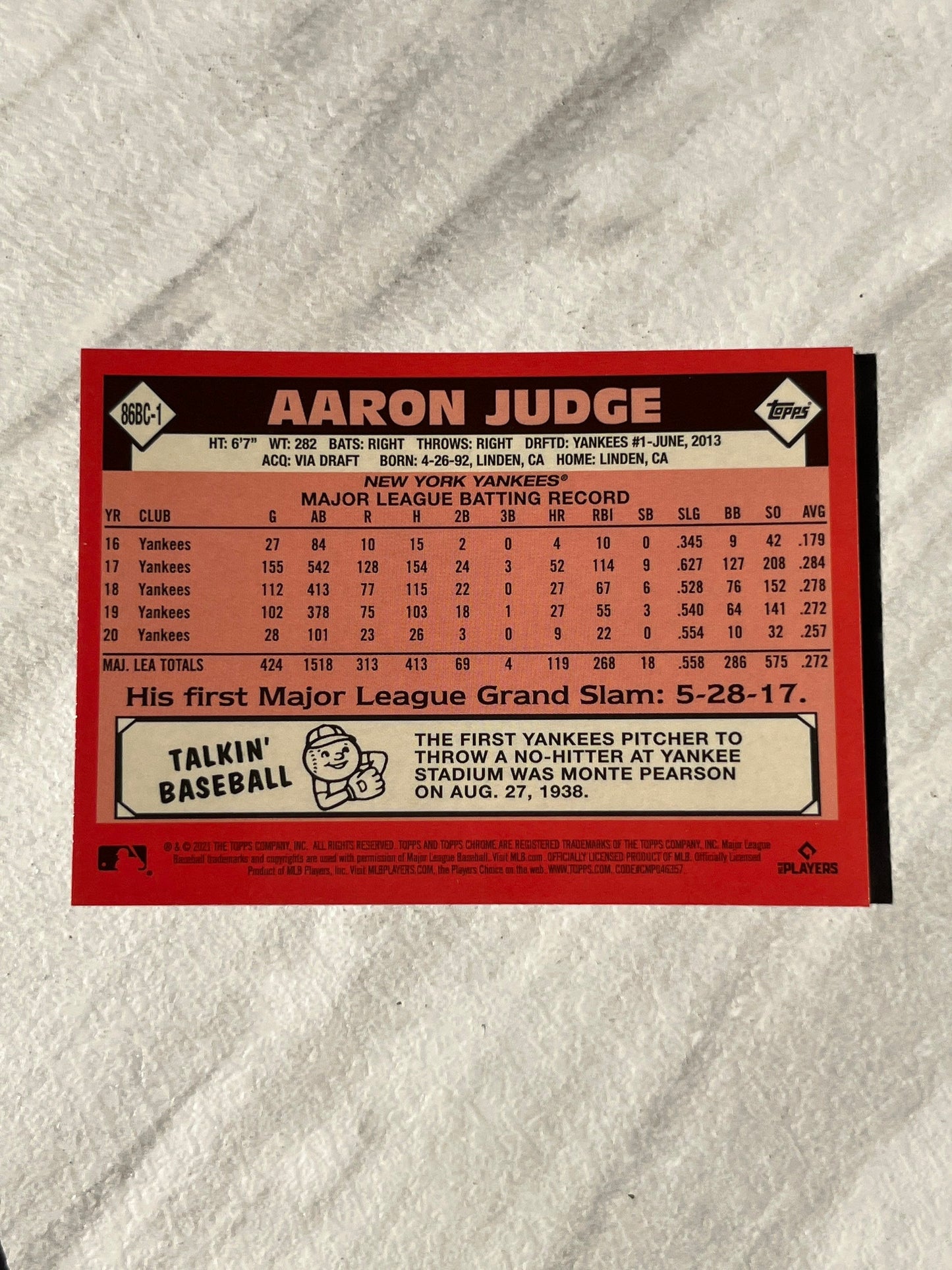 Aaron Judge - 2021 Topps Chrome Refractor #86BC-1 New York Yankees