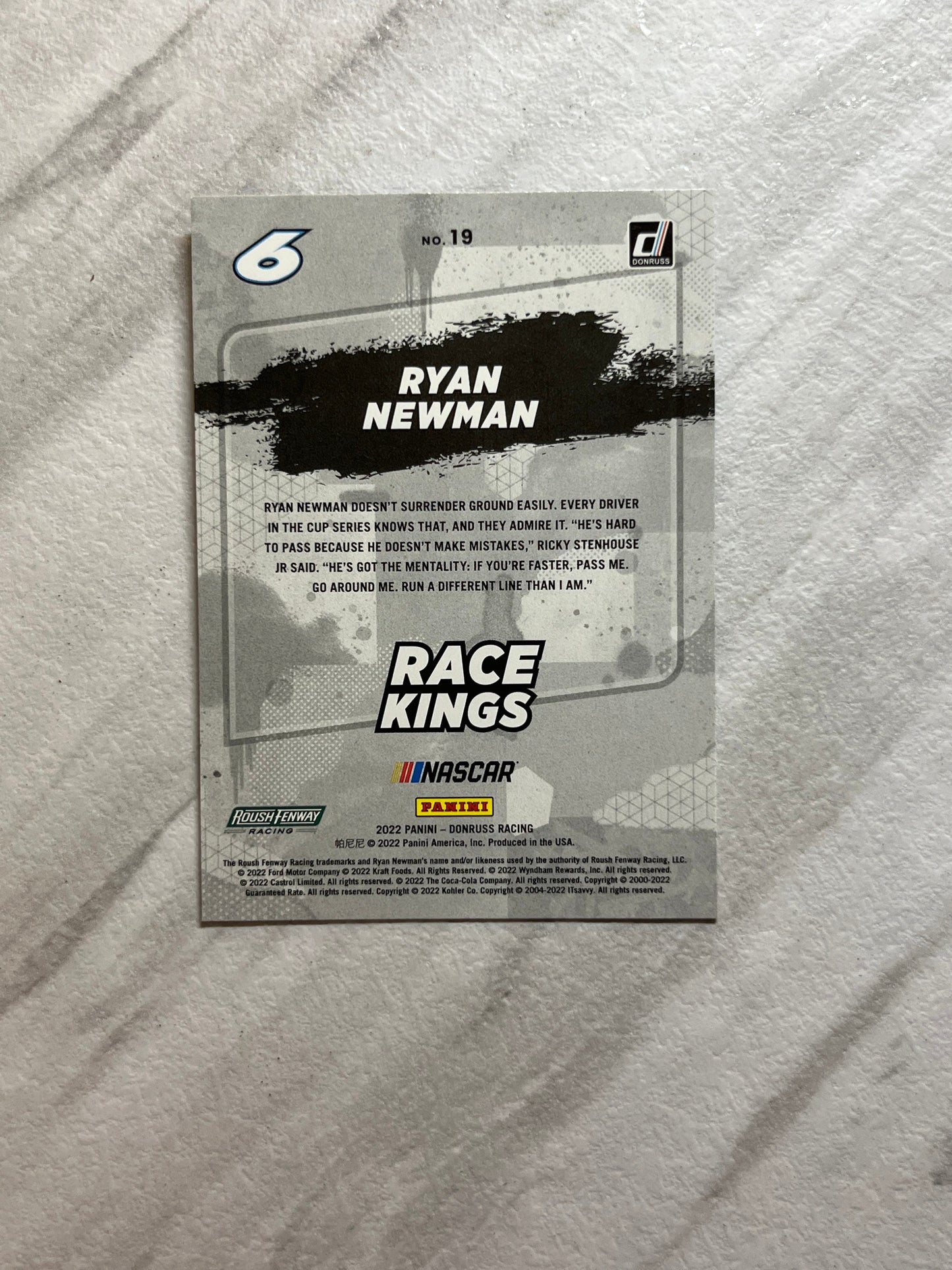 Ryan Newman - 2022 Donruss Racing NASCAR Race Kings insert card