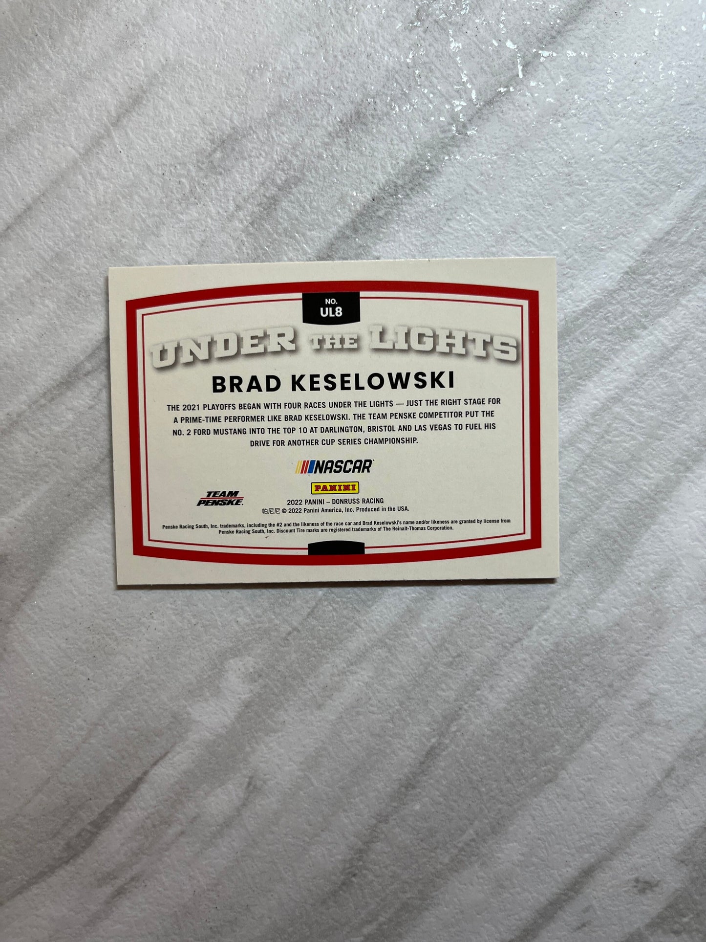 Brad Keselowski - 2022 Donruss Racing UNDER the LIGHTS insert card - NASCAR