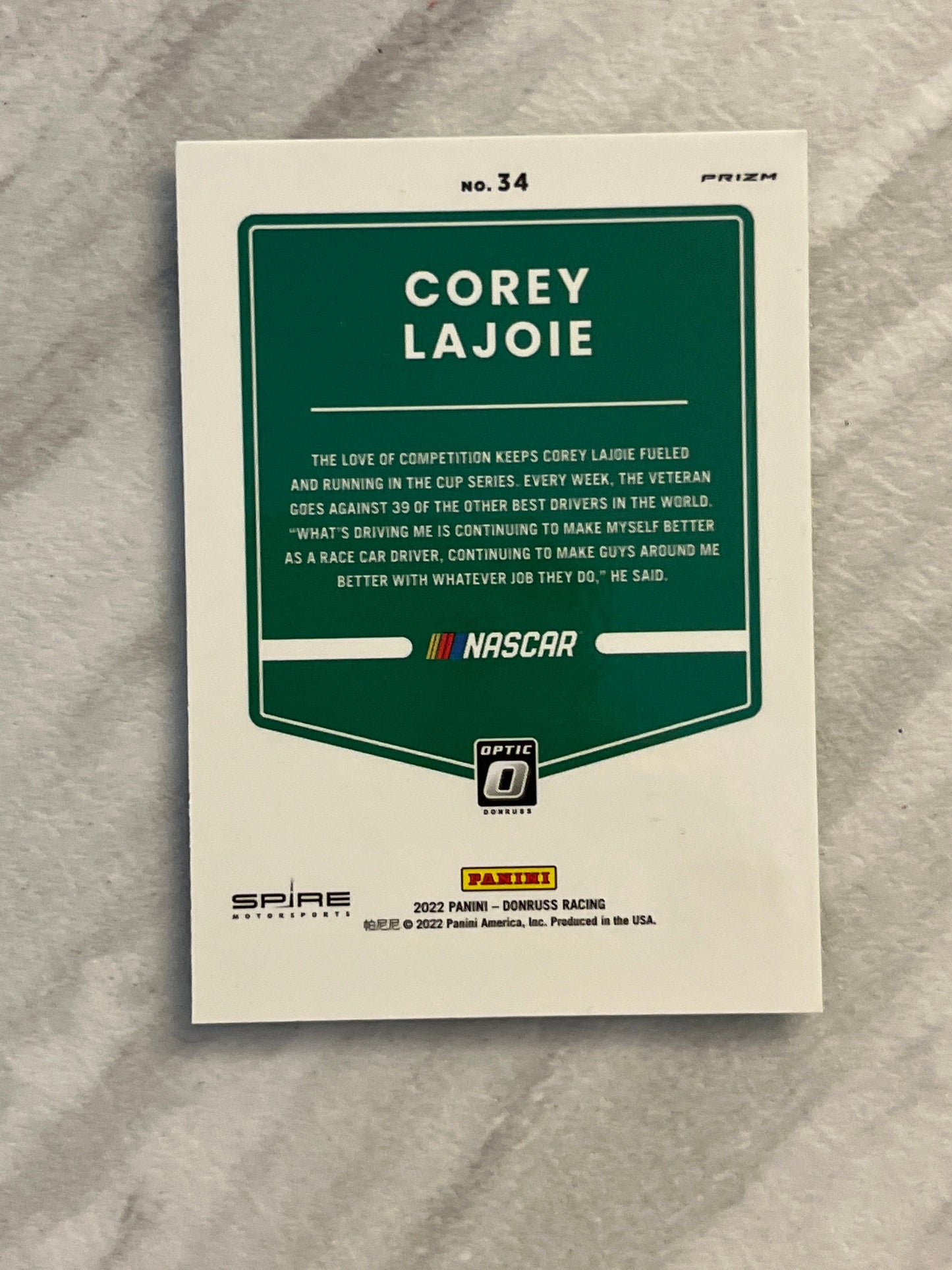 Corey Lajoie - 2022 Donruss Racing Race Kings NASCAR Lime Green Pulsar OPTIC PRIZM #34