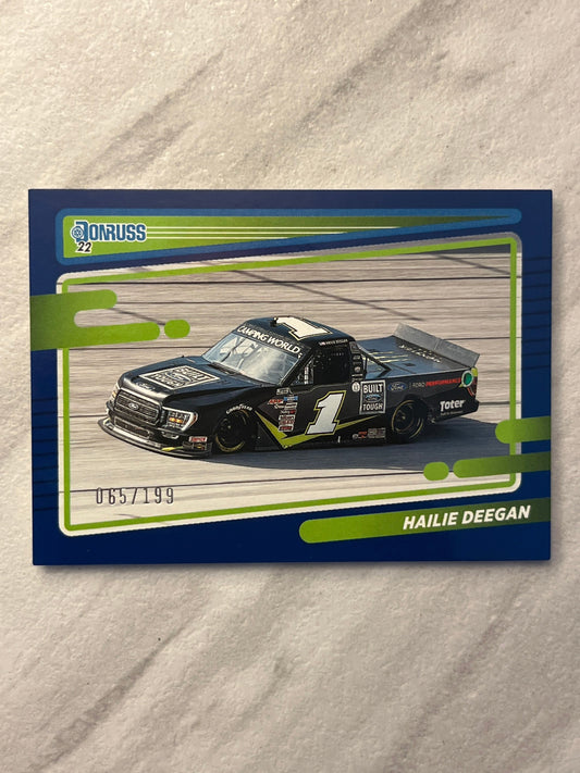 Hailie Deegan - 2022 Donruss Racing Nascar BLUE PARALLEL car card by Panini #65 of /199