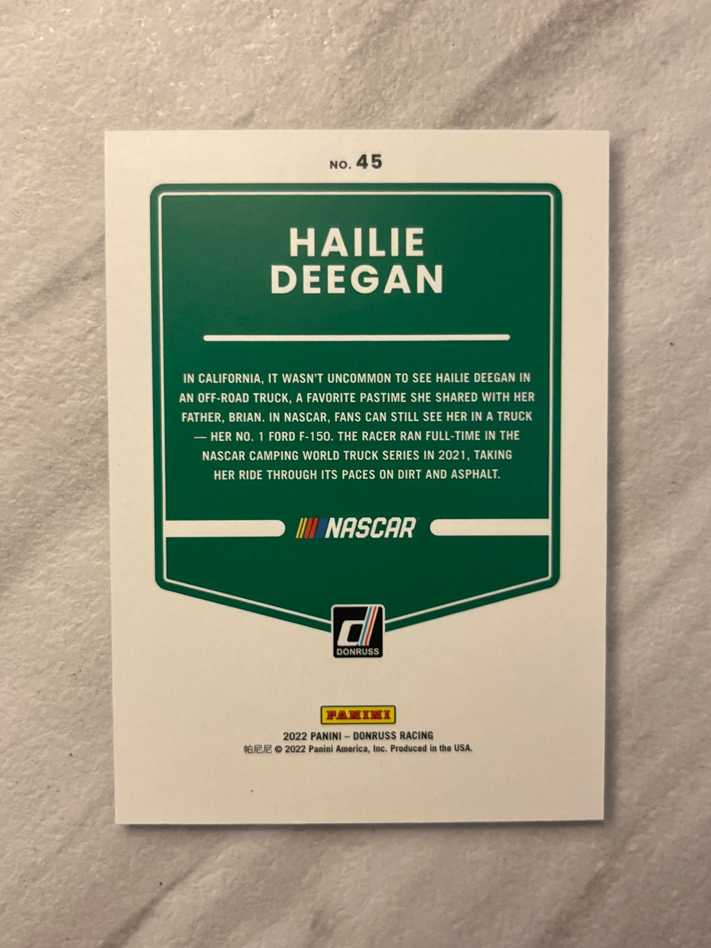 Hailie Deegan - 2022 Donruss Racing Nascar BLUE PARALLEL car card by Panini #65 of /199