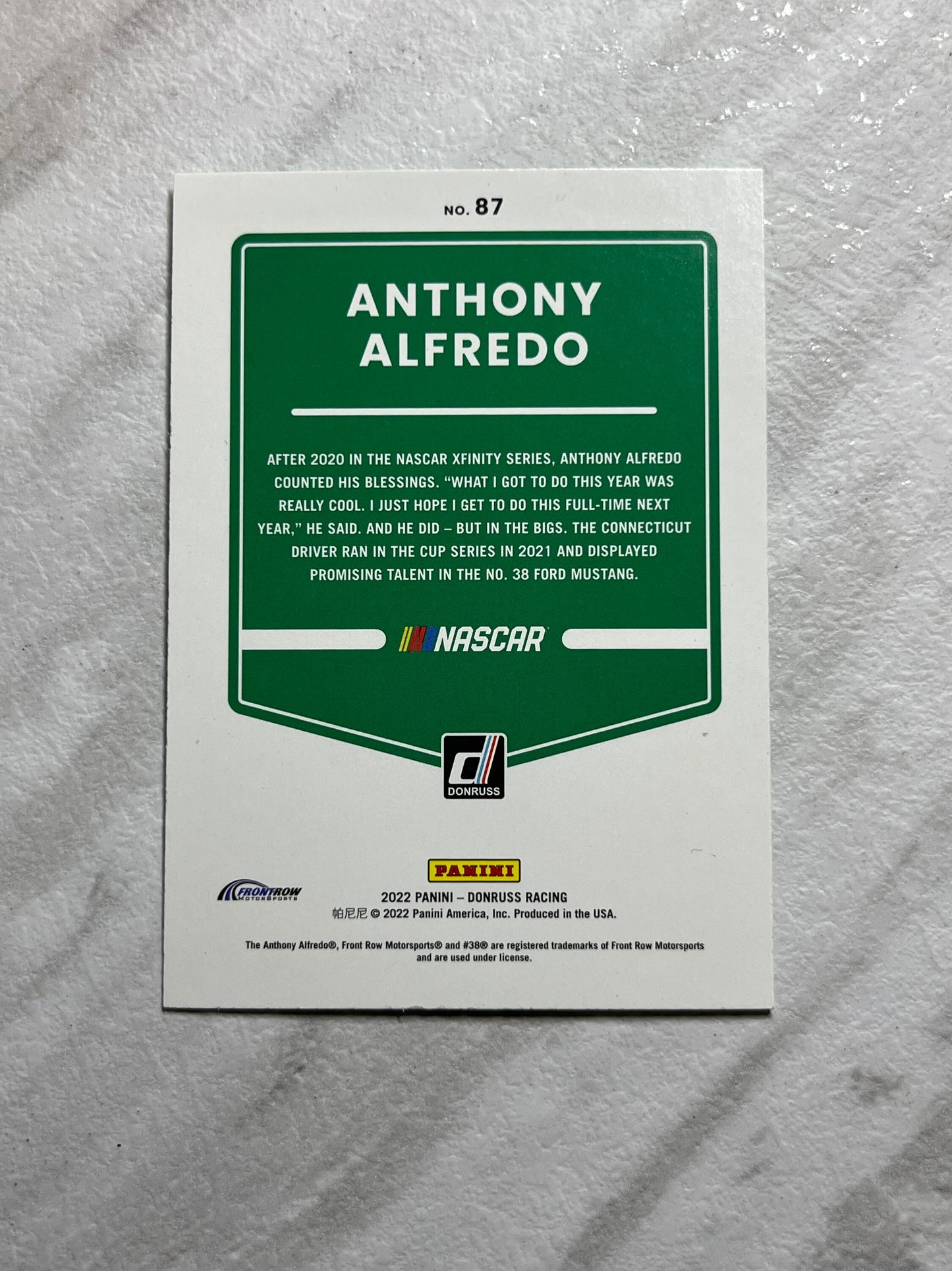 Anthony Alfredo - 2022 Donruss NASCAR Racing LIME GREEN card