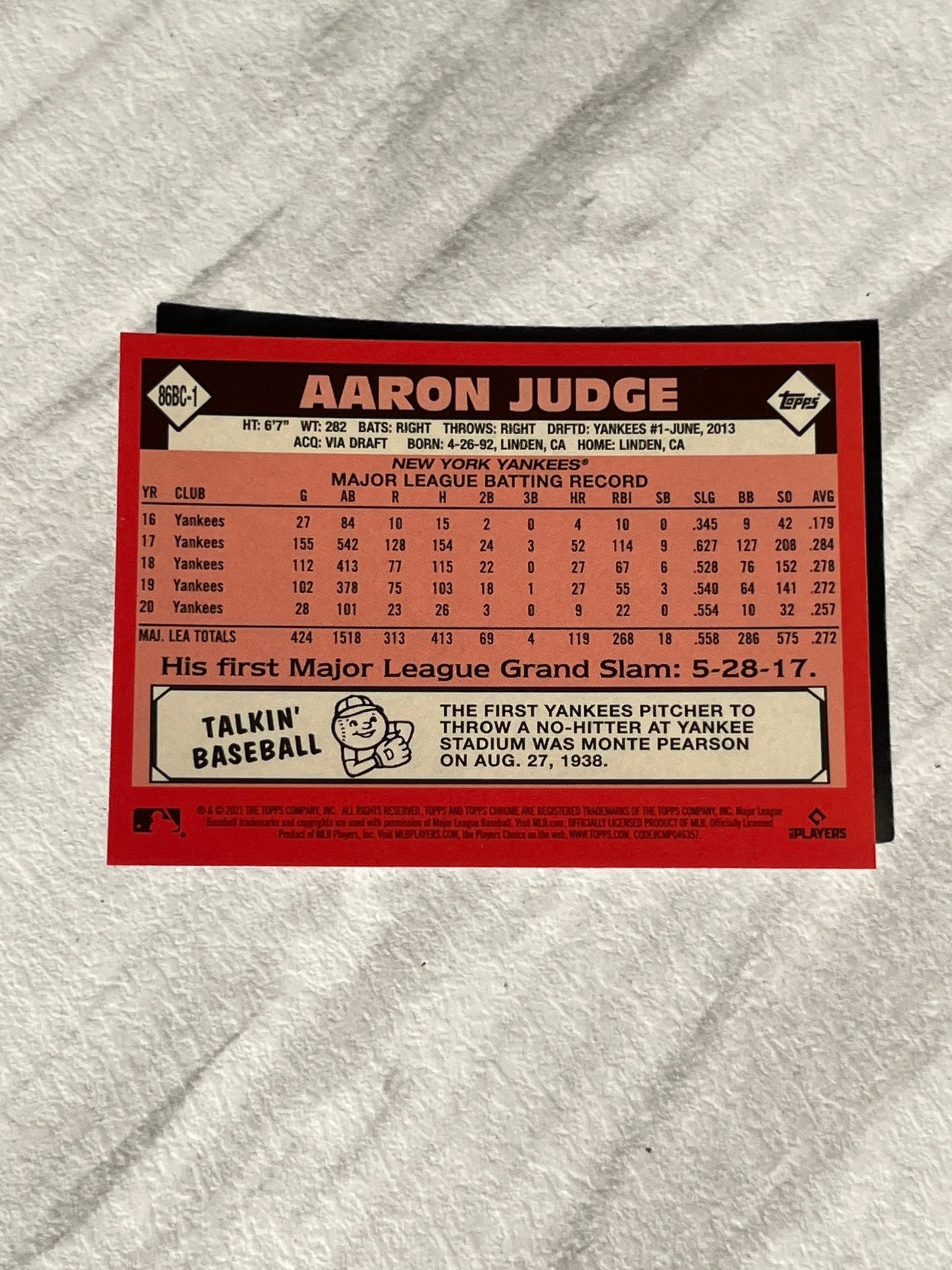 Aaron Judge - 2021 Topps Chrome Refractor #86BC-1 New York Yankees