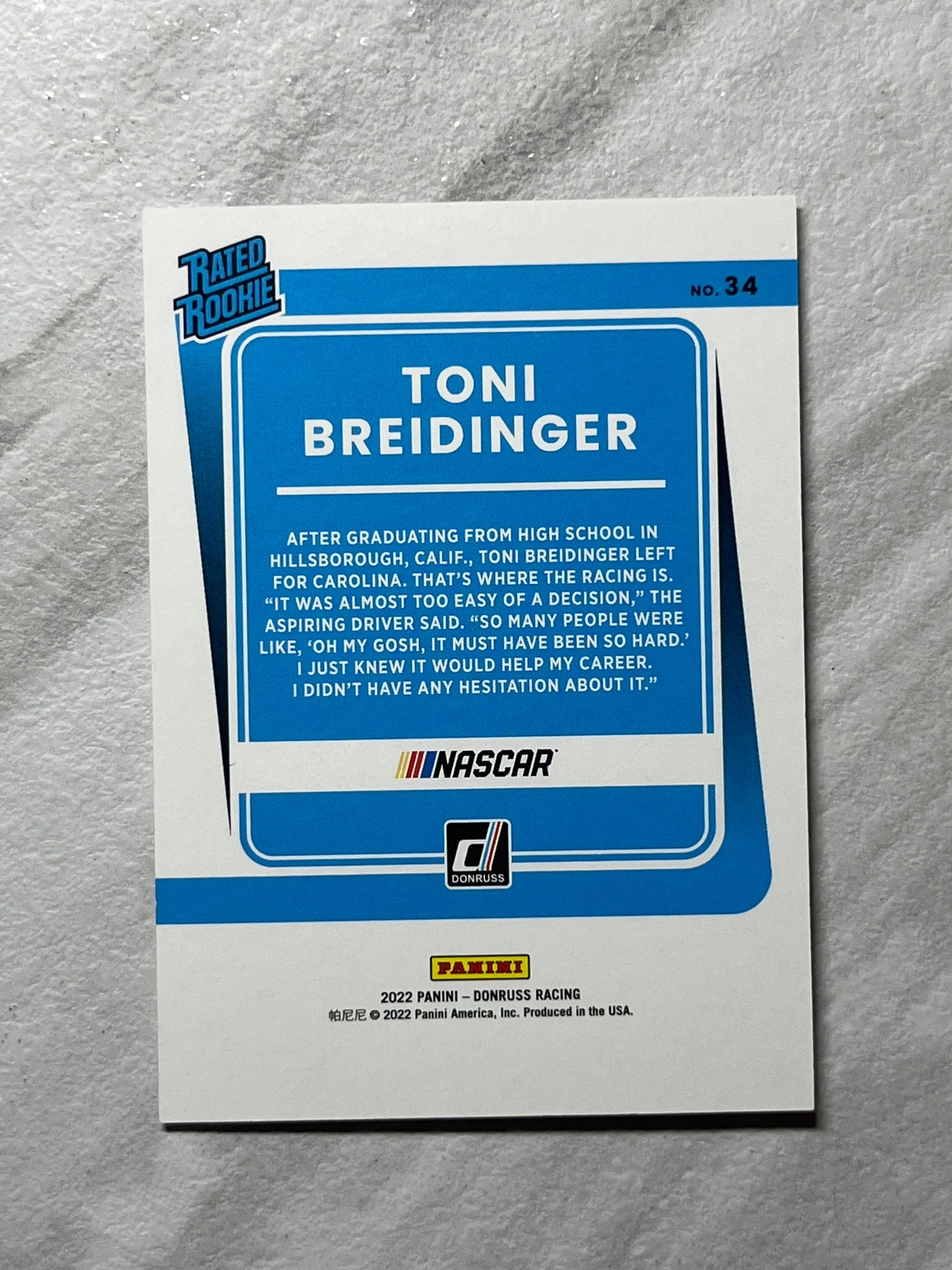 Toni Breidinger - 2022 Donruss Racing NASCAR Rated Rookies RED PARALLEL Limited #118 of /299