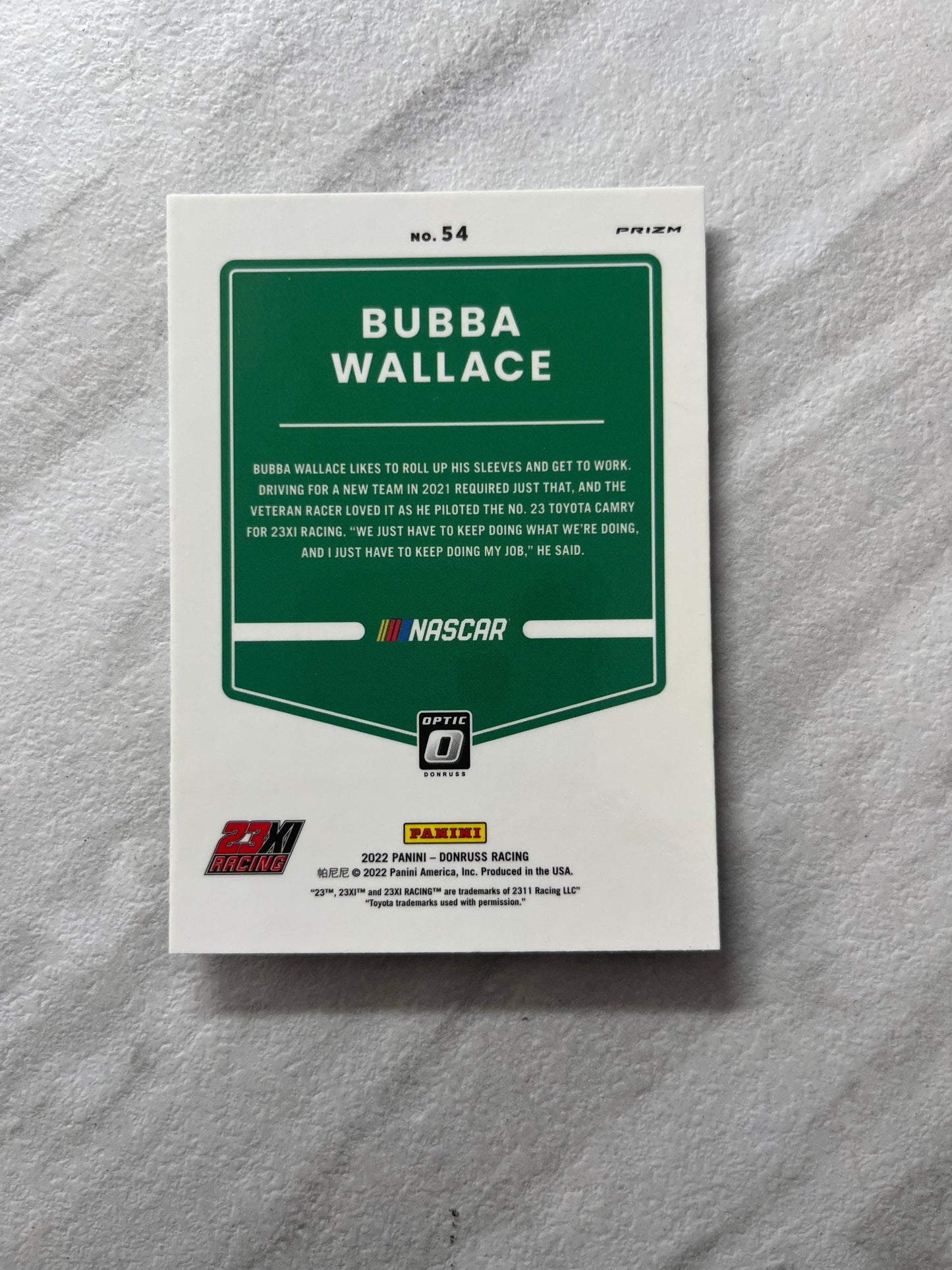 Bubba Wallace - 2022 Donruss Racing NASCAR OPTIC Prizm card Holo