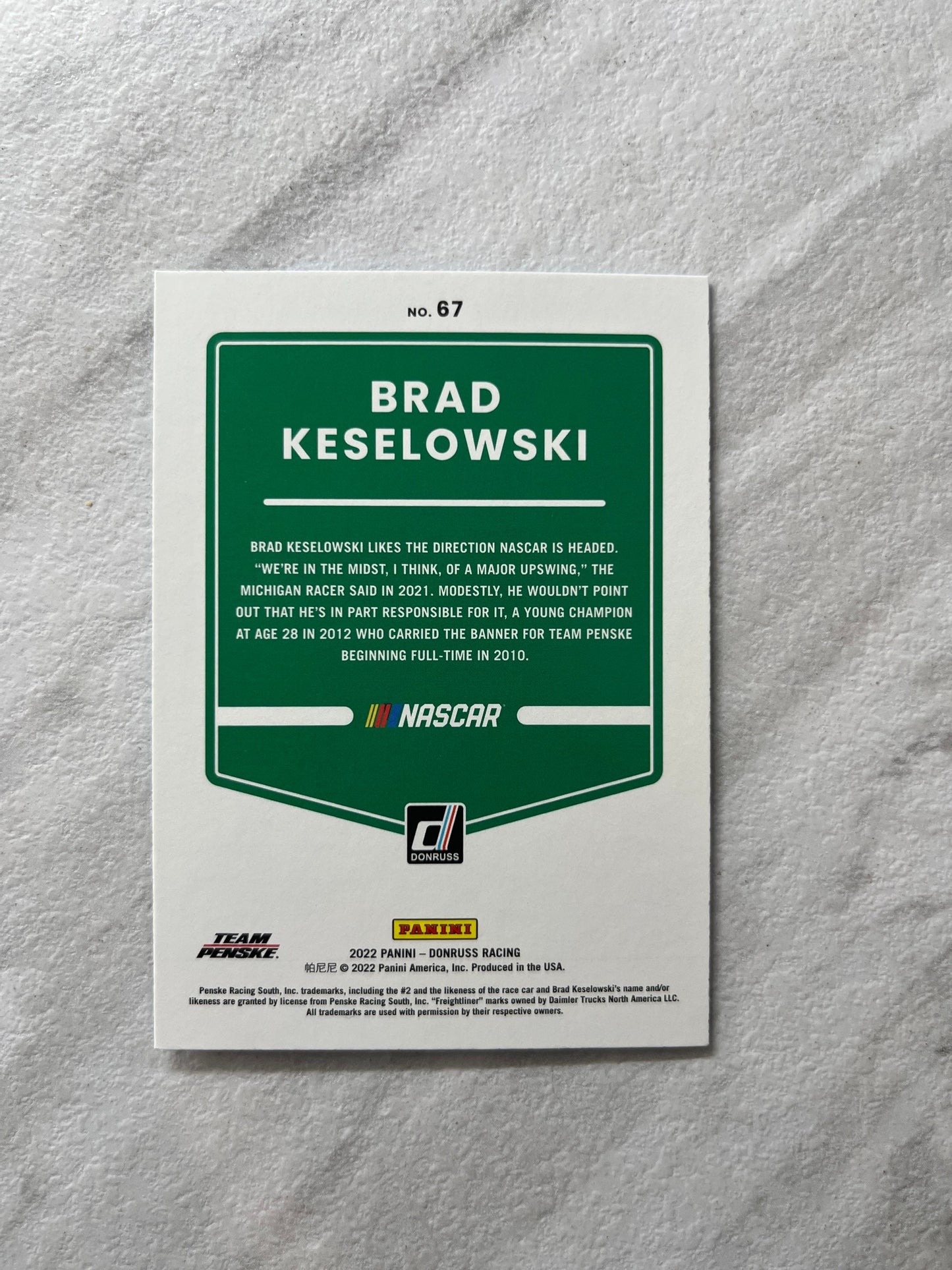 Brad Keselowski - 2022 Donruss Racing NASCAR Parallel Carolina Blue card