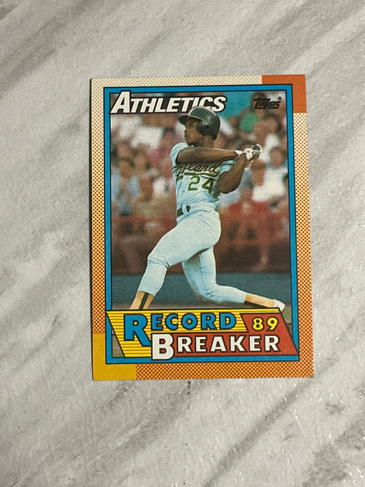 Rickey Henderson - 1990 Topps Oakland Athletics vintage baseball card RECORD BREAKER short print