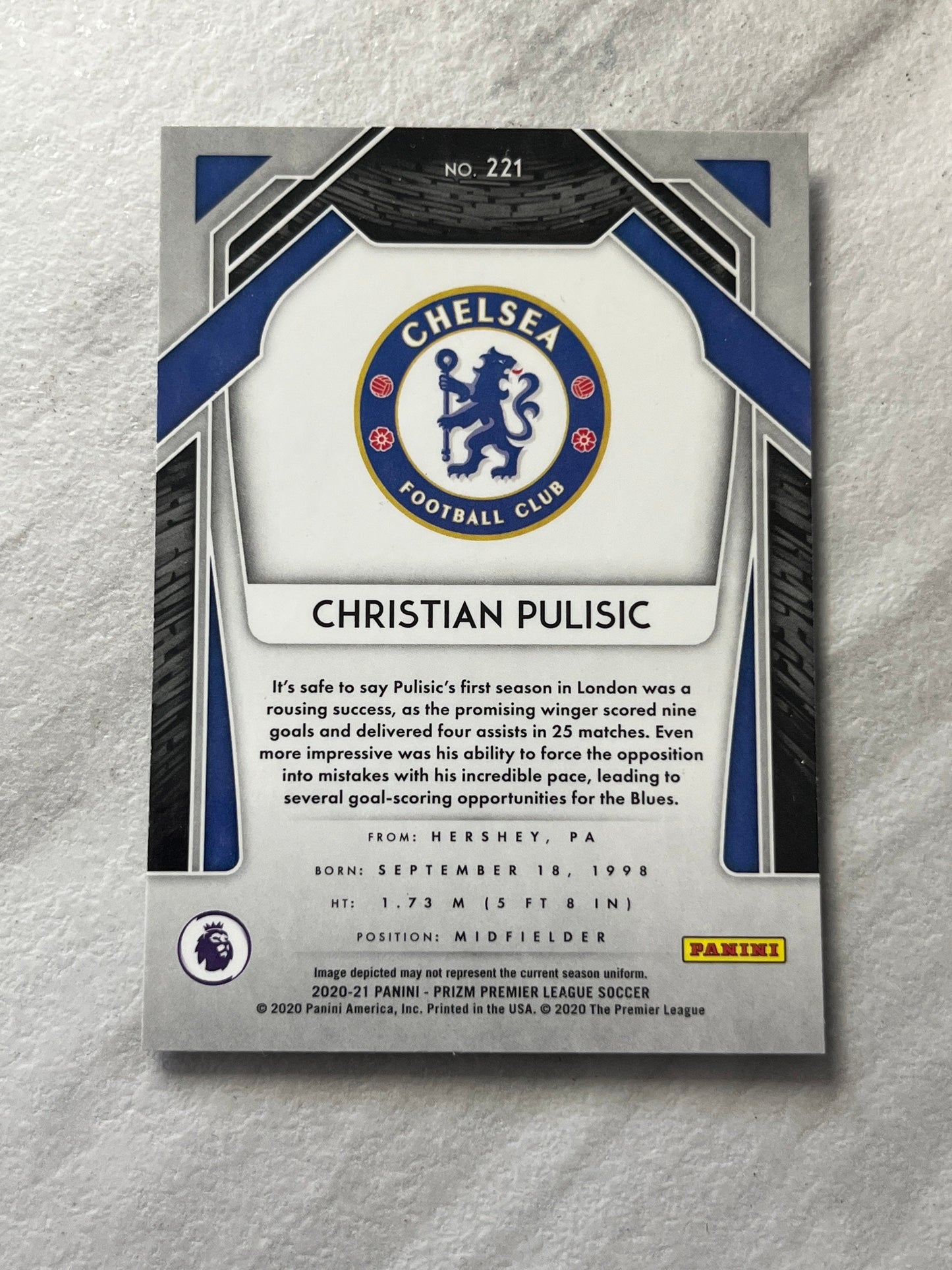 Christian Pulisic 2020 - ‘21 Panini Prizm Premier League Soccer USA EPL MLS card