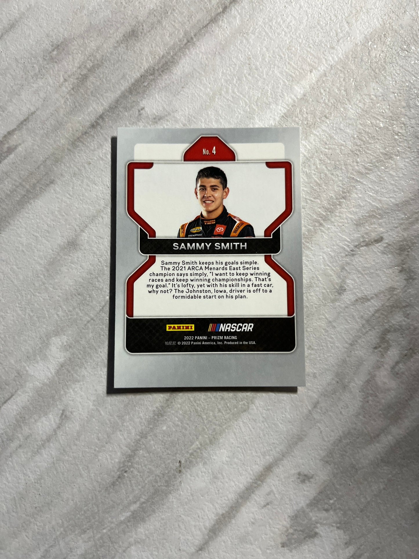 Sammy Smith - 2022 Panini Prizm NASCAR Racing base ROOKIE card