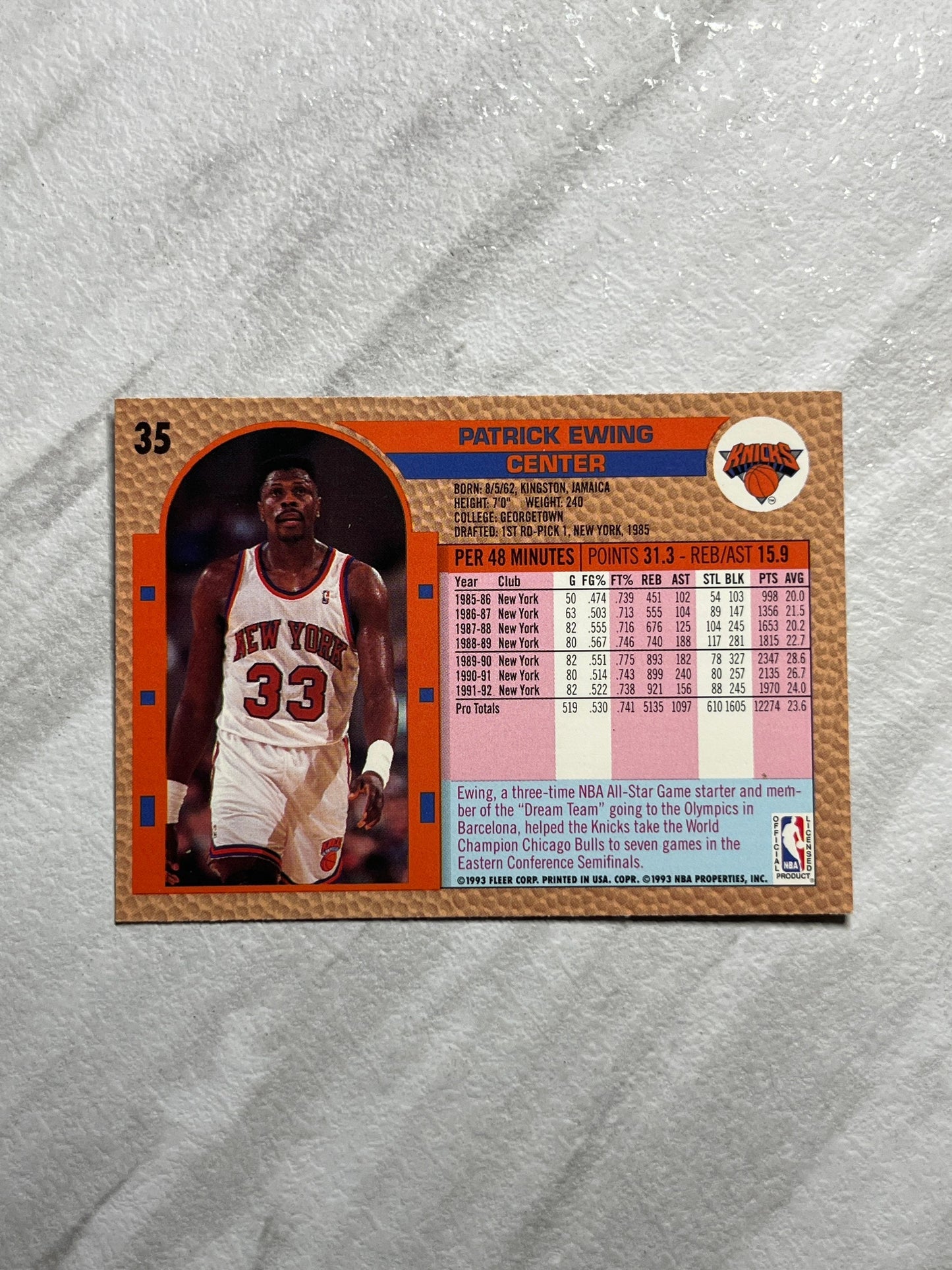 Patrick Ewing - 1992 Fleer #35 New York Knicks NBA Basketball card