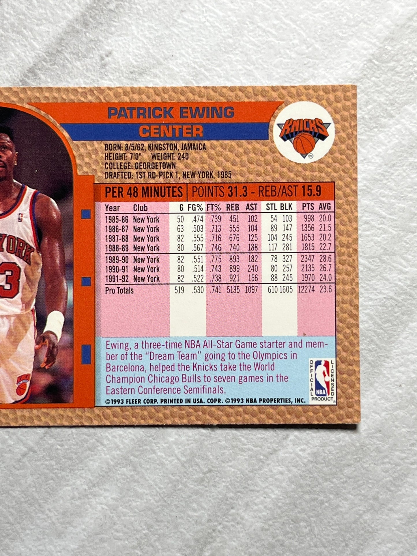 Patrick Ewing - 1992 Fleer #35 New York Knicks NBA Basketball card