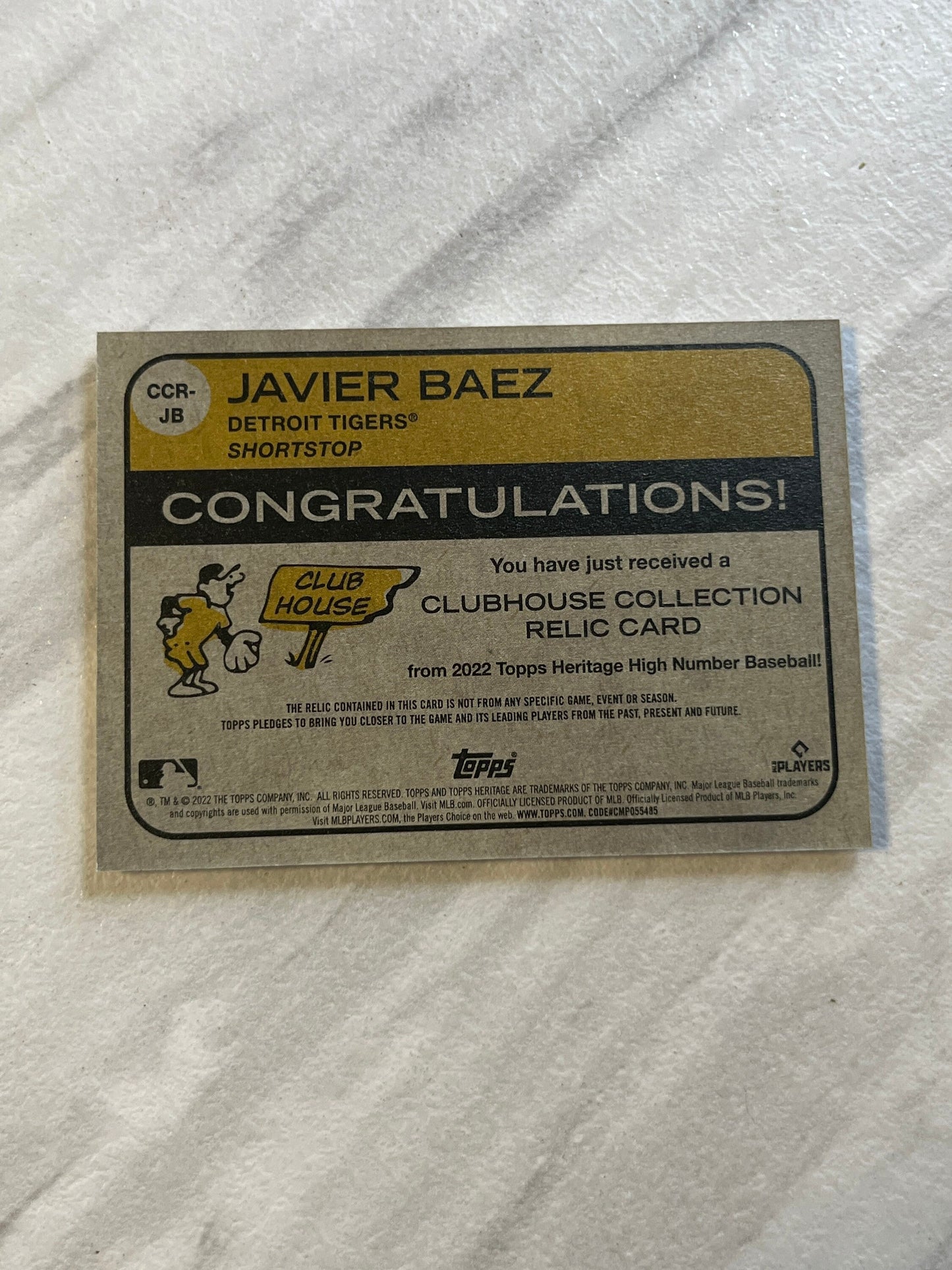 Javier Baez - 2022 Topps Heritage RELIC Detroit Tigers MLB baseball card game used jersey memorabilia