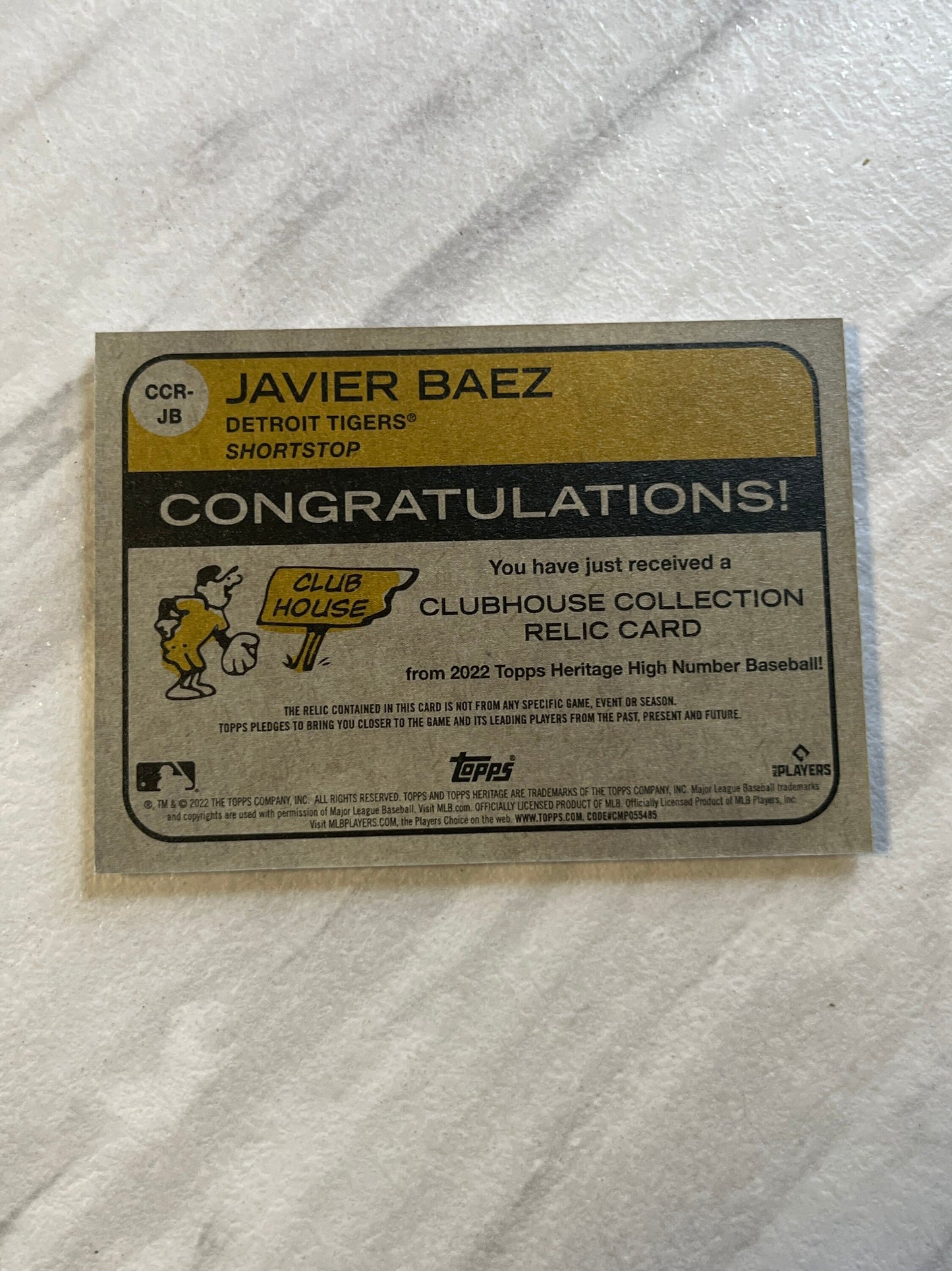 Javier Baez - 2022 Topps Heritage RELIC Detroit Tigers MLB baseball card game used jersey memorabilia