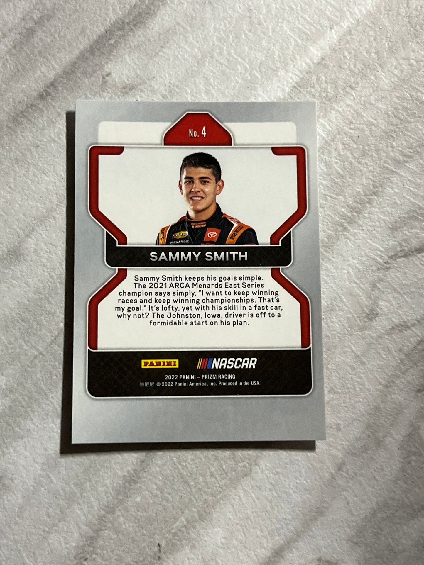 Sammy Smith - 2022 Panini Prizm NASCAR Racing base ROOKIE card