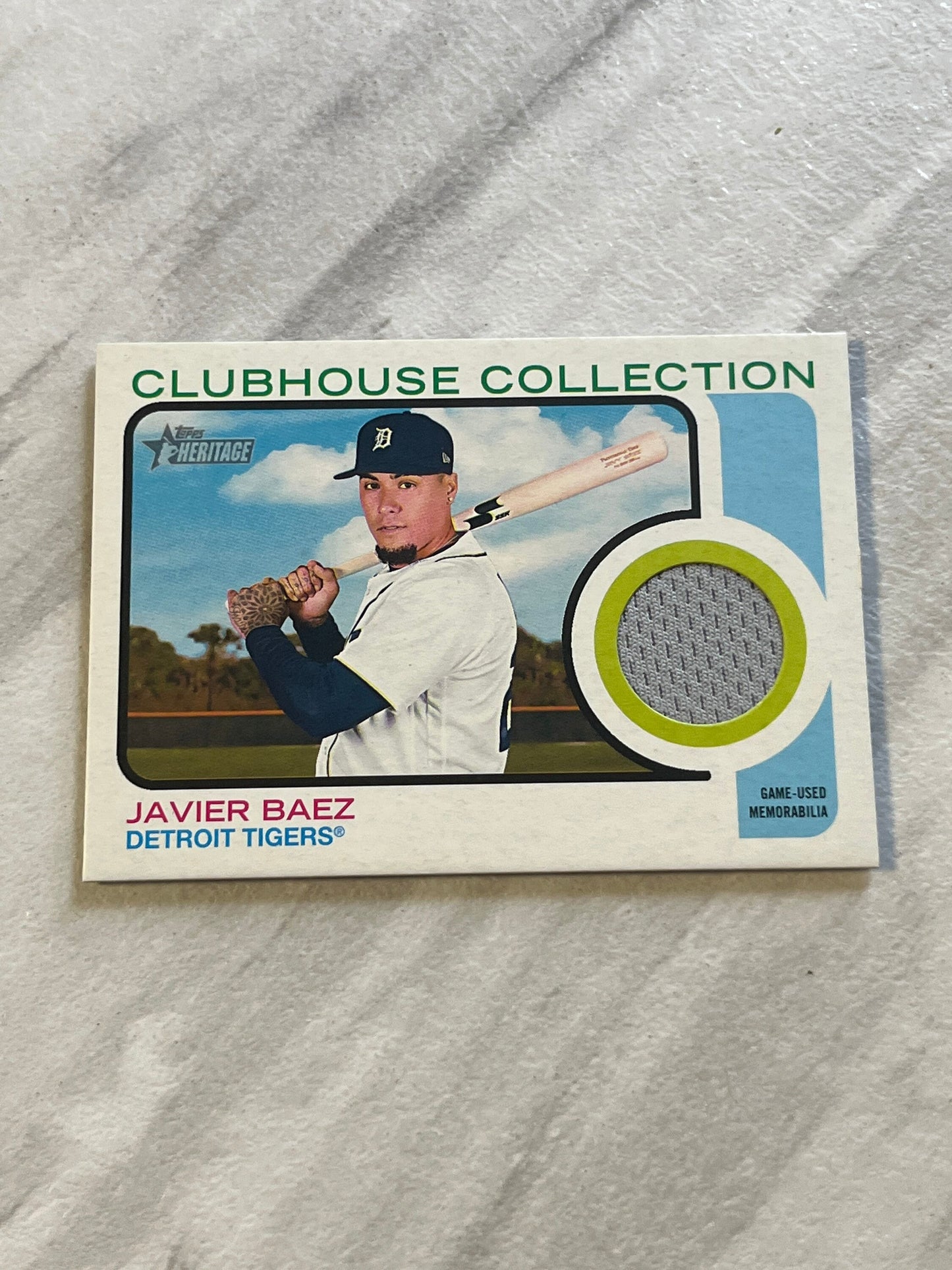 Javier Baez - 2022 Topps Heritage RELIC Detroit Tigers MLB baseball card game used jersey memorabilia