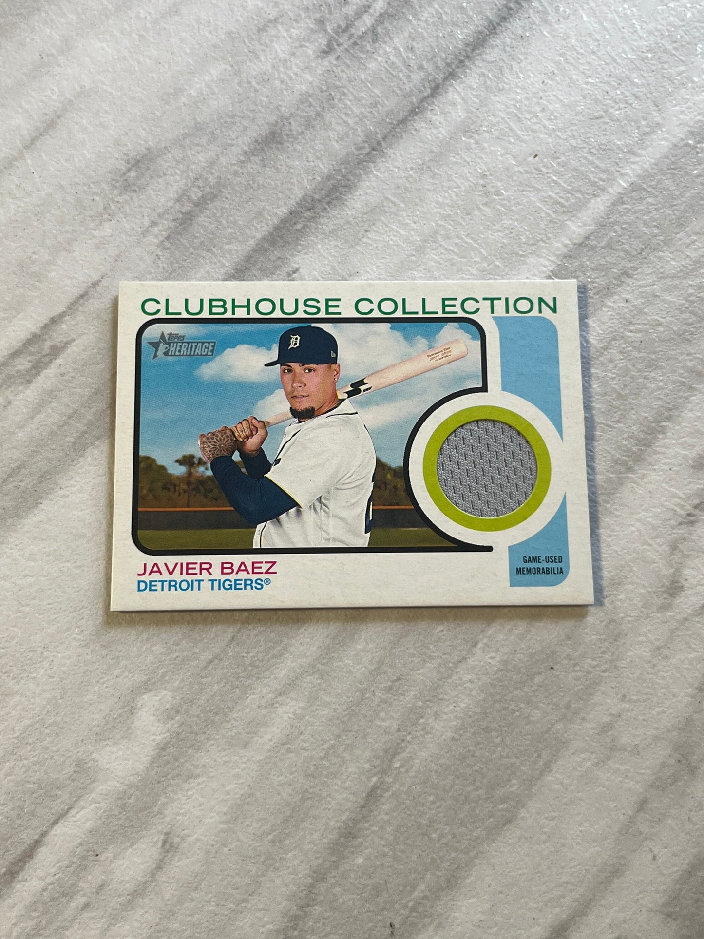 Javier Baez - 2022 Topps Heritage RELIC Detroit Tigers MLB baseball card game used jersey memorabilia