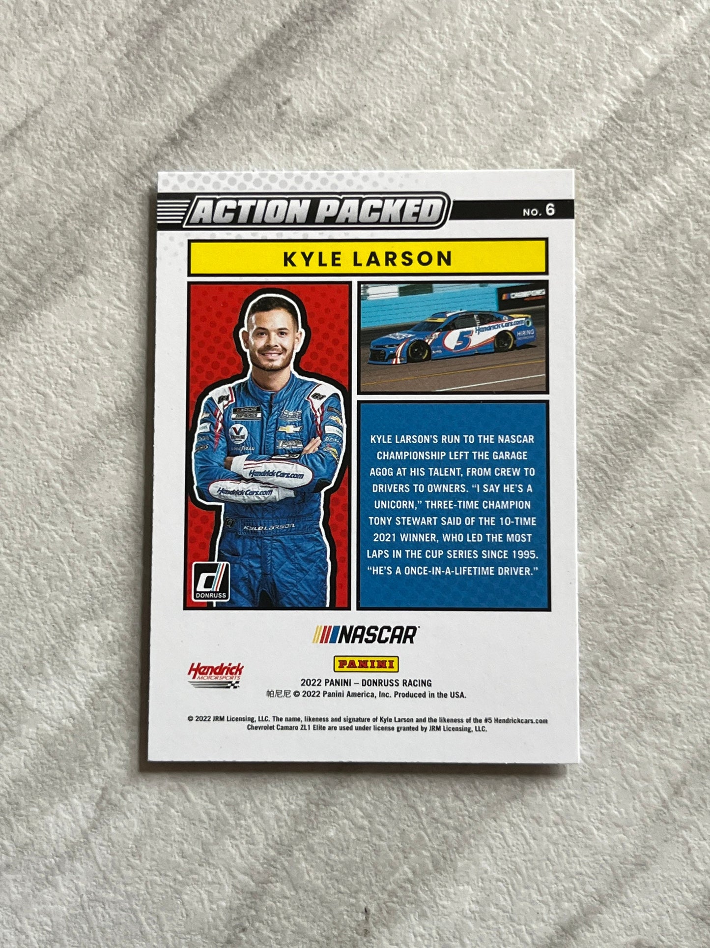 Kyle Larson - 2022 Donruss Racing ACTION PACKED bronze Insert Paper Card NASCAR