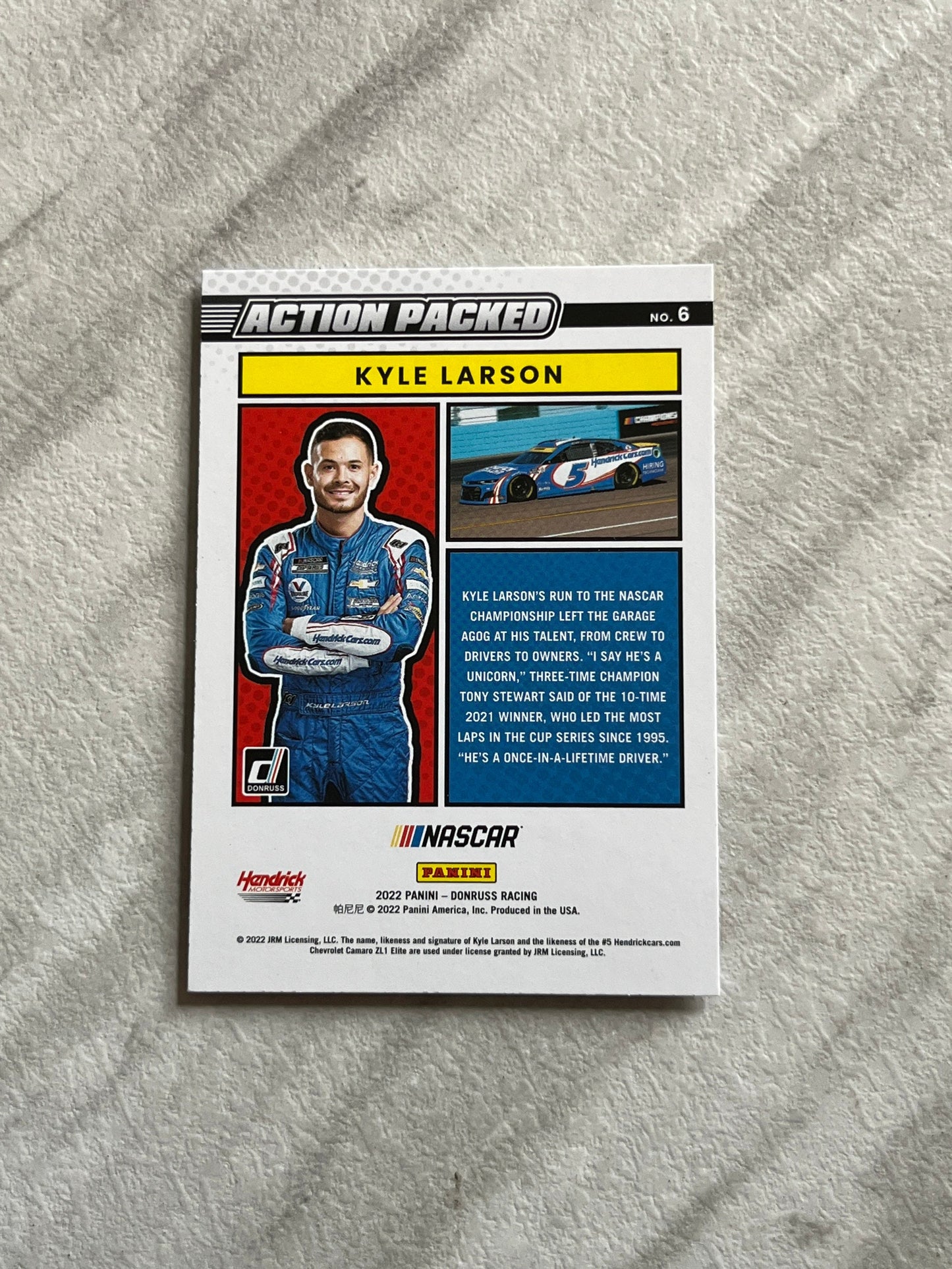 Kyle Larson - 2022 Donruss Racing ACTION PACKED bronze Insert Paper Card NASCAR