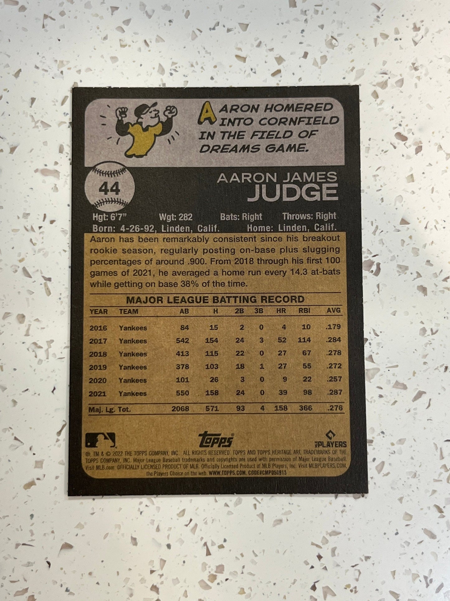 Aaron Judge - 2022 Topps Heritage #44 New York Yankees MLB baseball card