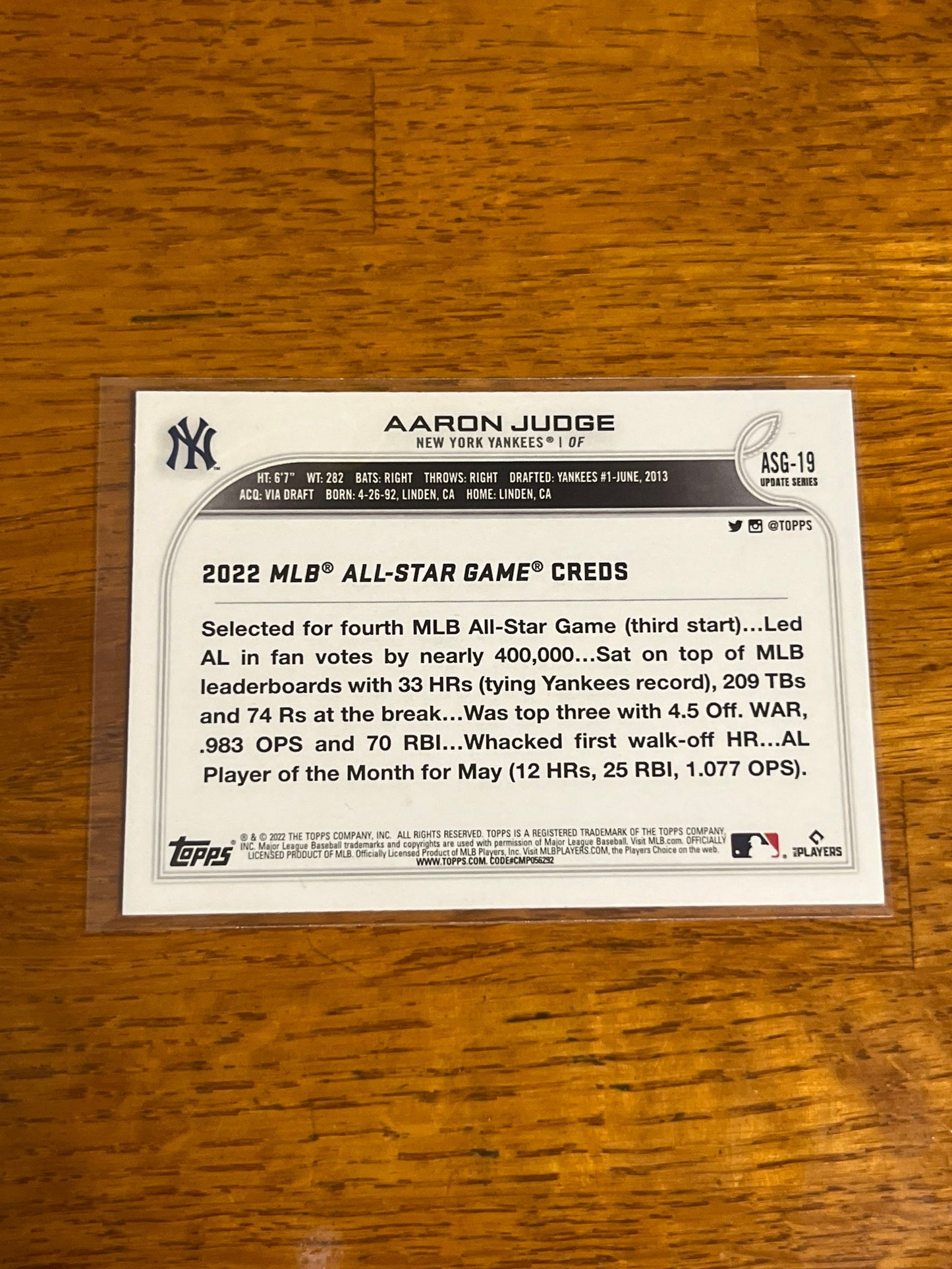 Aaron Judge - 2022 Topps updated All Star Game New York Yankees MLB baseball card