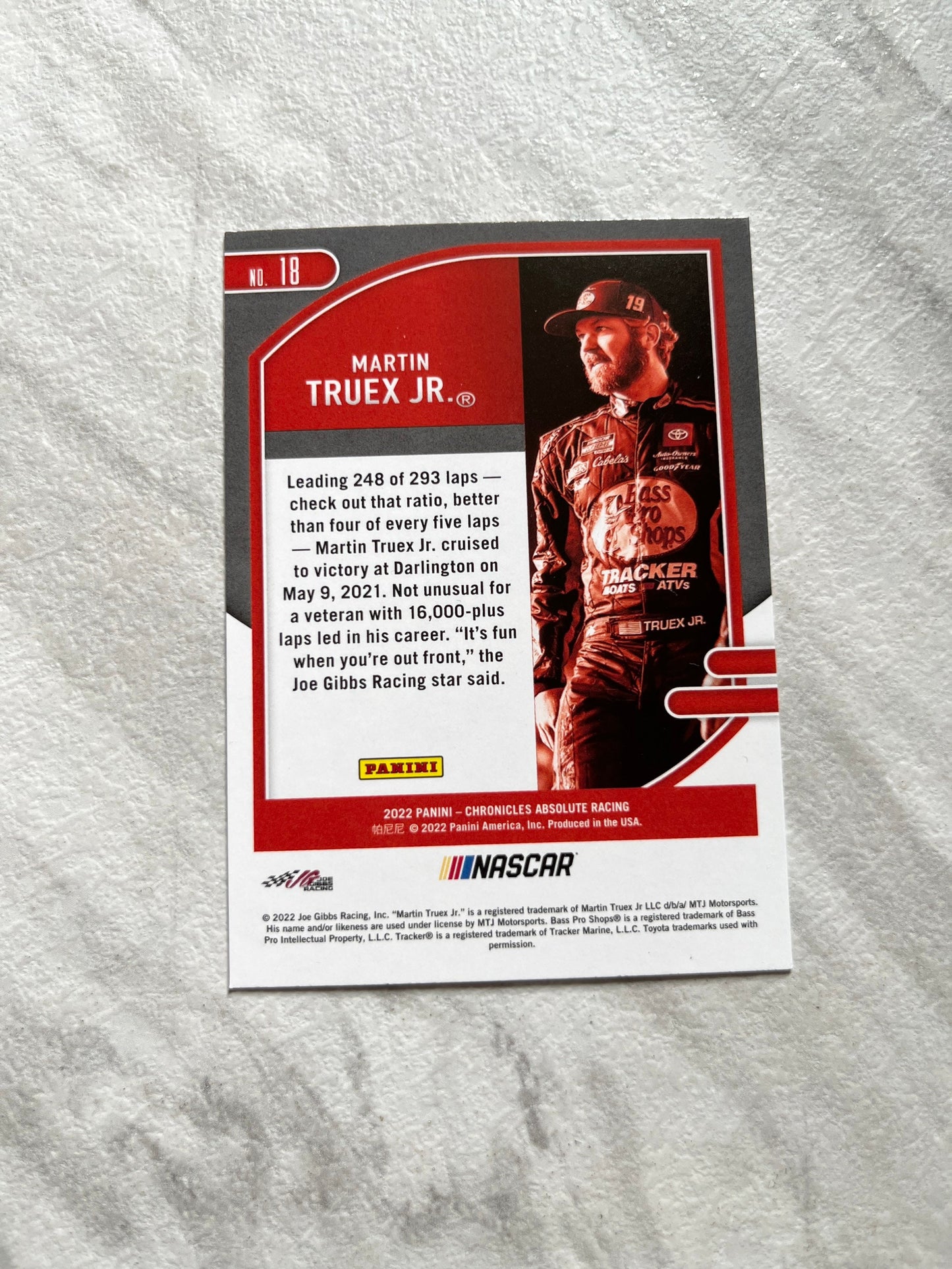 Martin Truex Jr - 2022 Panini Chronicles Absolute Racing NASCAR #18 insert card