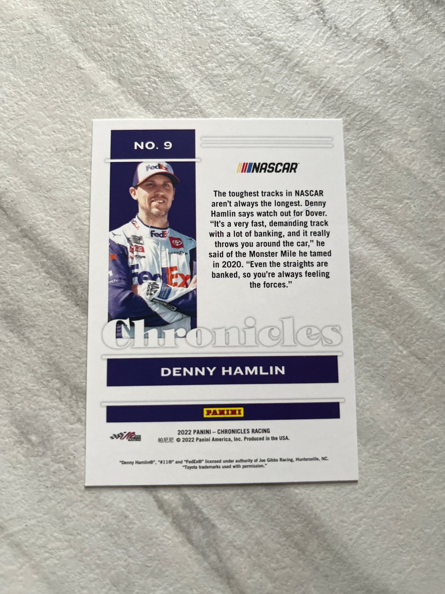 Denny Hamlin - 2022 Panini Chronicles NASCAR #9 racing card