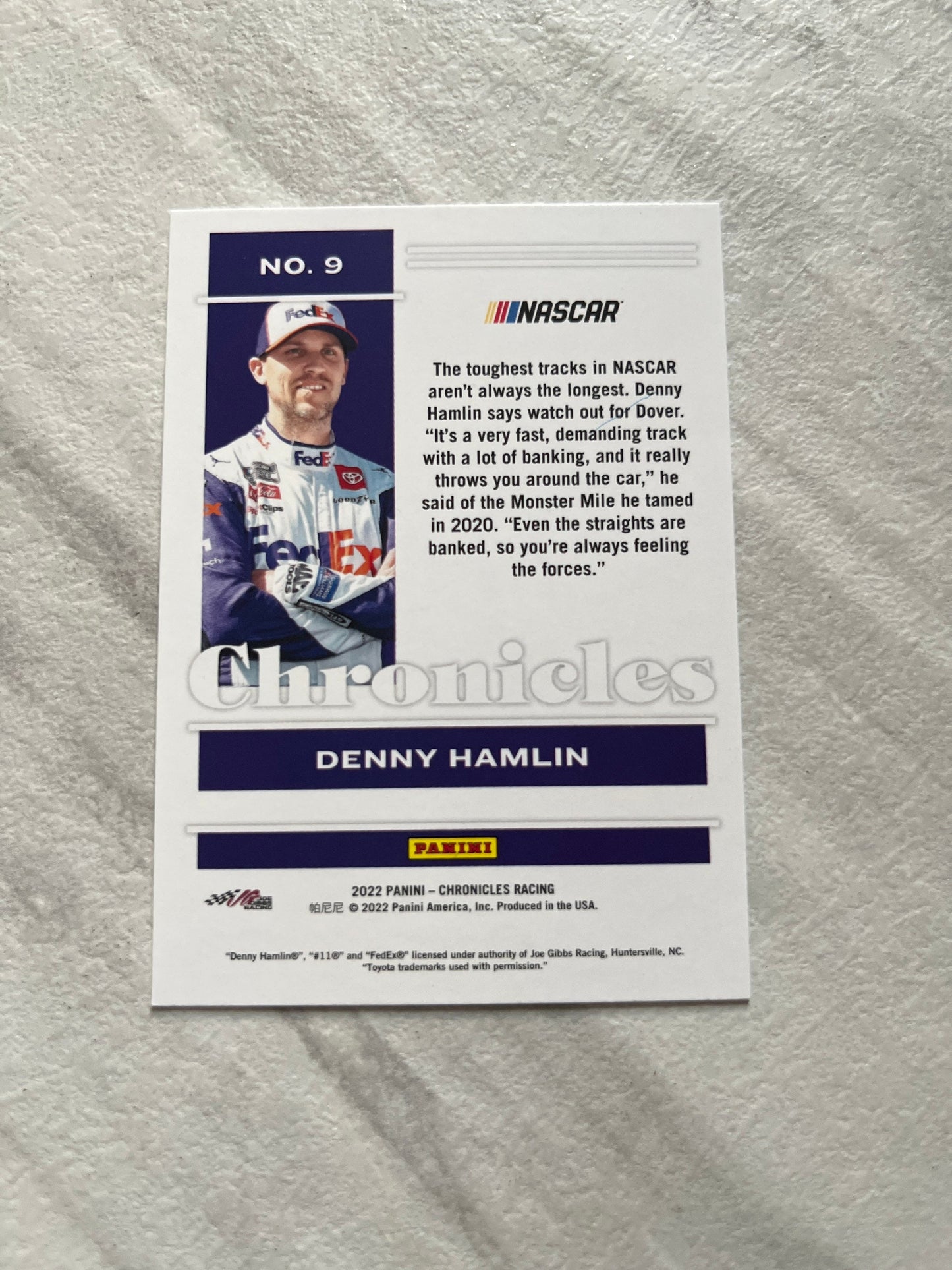 Denny Hamlin - 2022 Panini Chronicles NASCAR #9 racing card