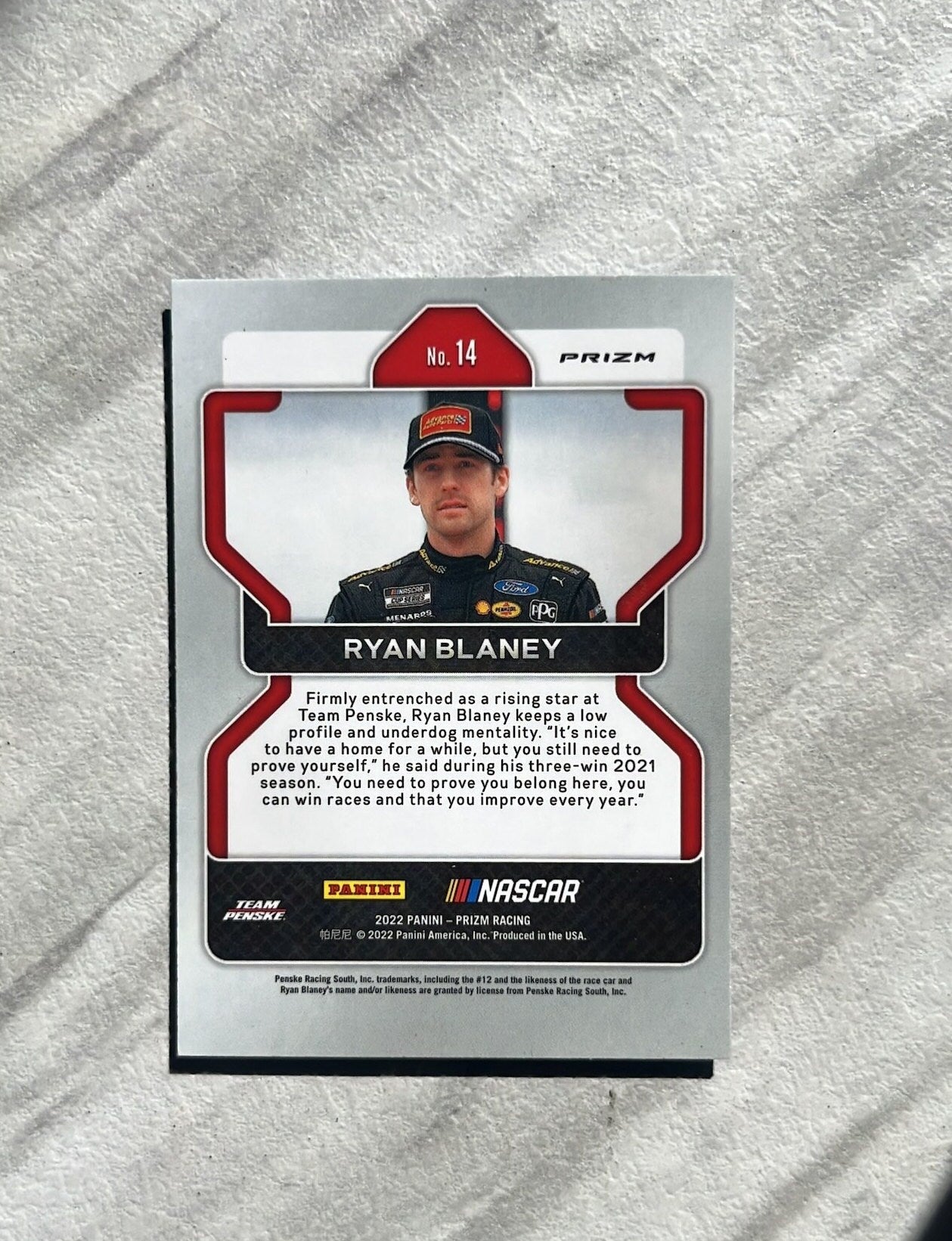 Ryan Blaney - 2022 Panini Prizm NASCAR Racing BLUE PRIZM