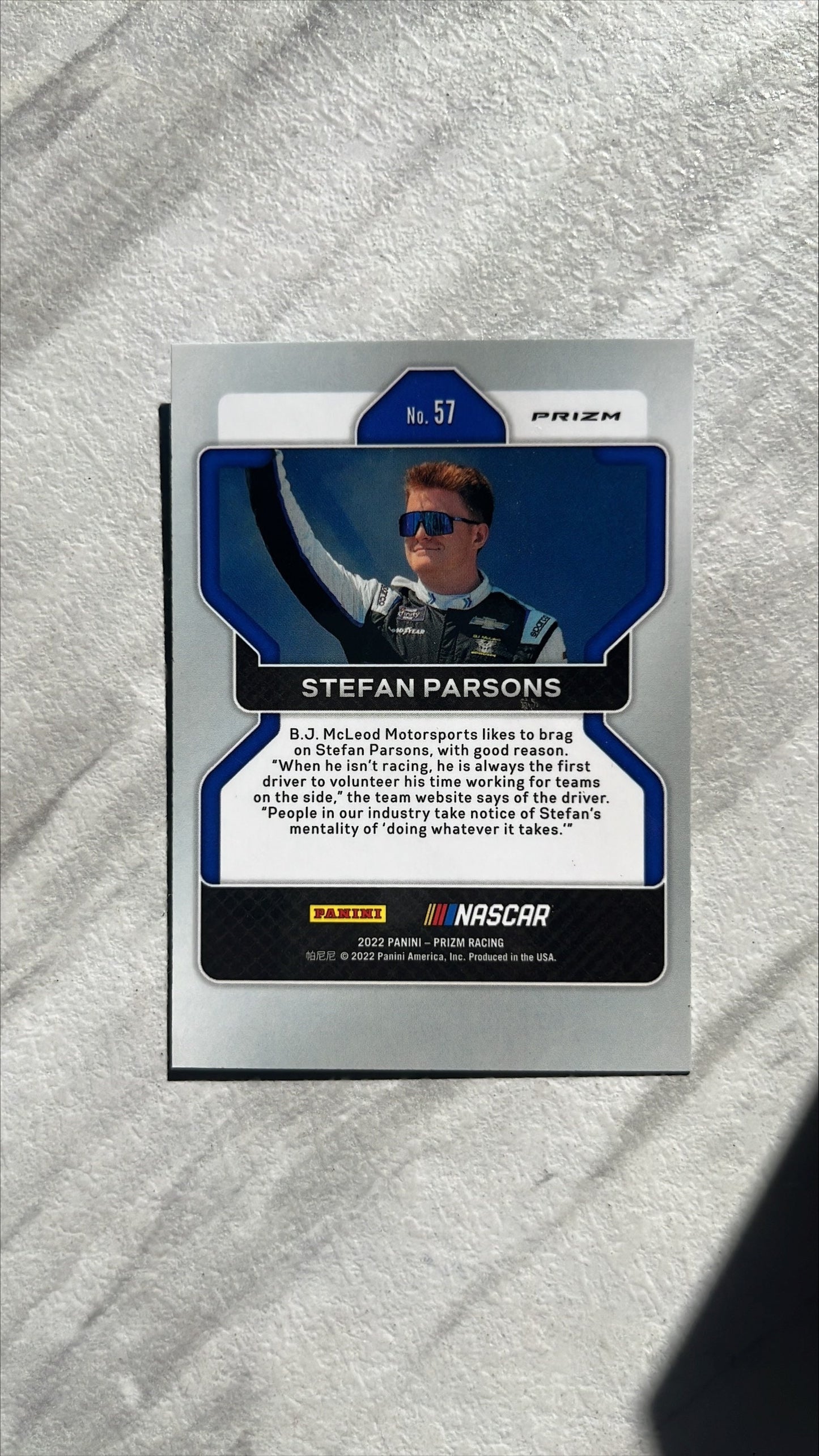 Stefan Parsons ROOKIE Card - 2022 Panini Prizm NASCAR Racing BLUE Prizm