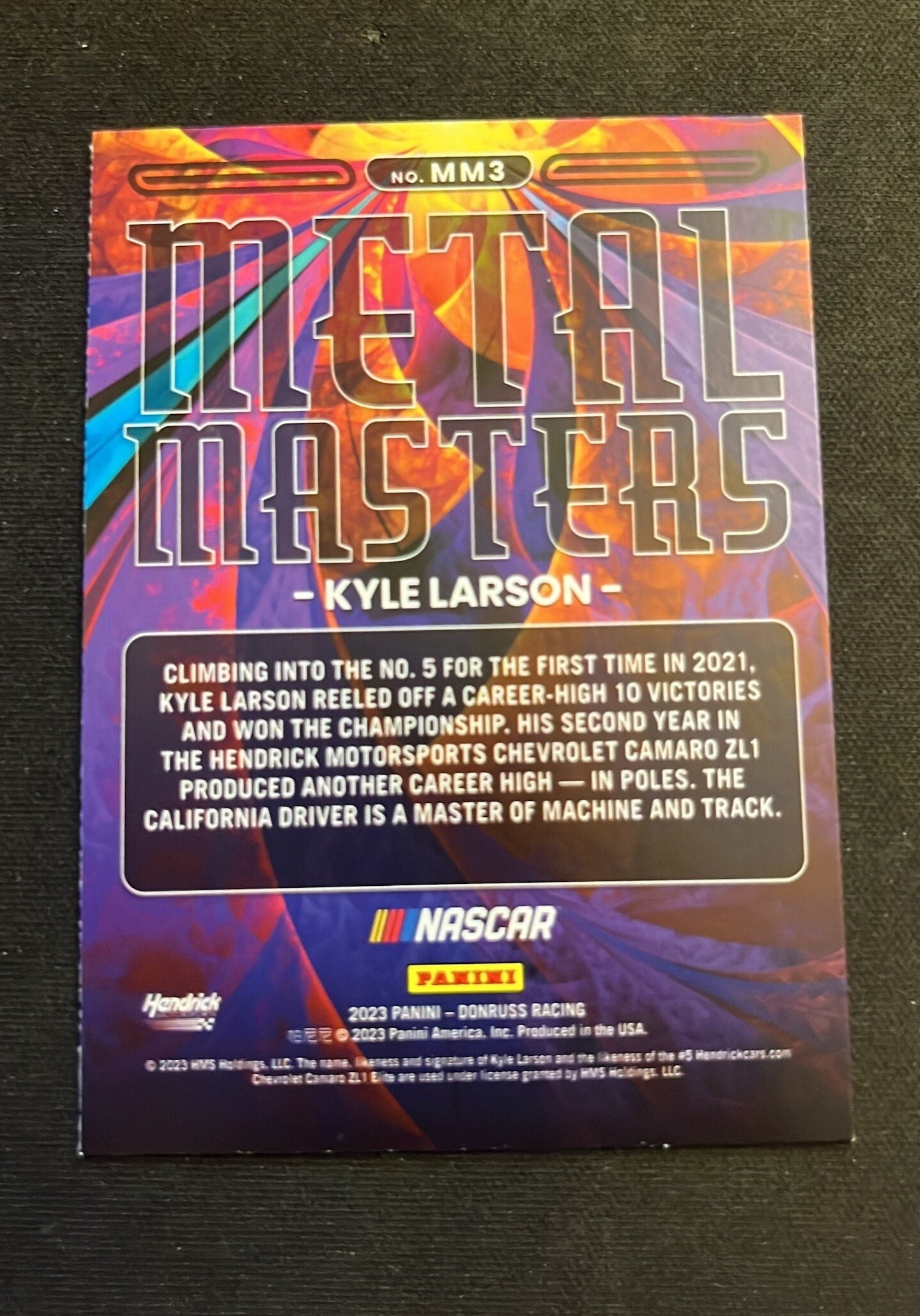 Kyle Larson - 2023 Donruss Racing Metal Monsters - Insert cards (Fireworks Hologram)  NASCAR Racing